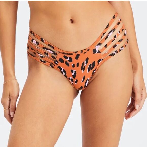 Fabletics Strappy Bikini Bottom Orange Black Animal Print Size XXL‎ - Picture 1 of 10